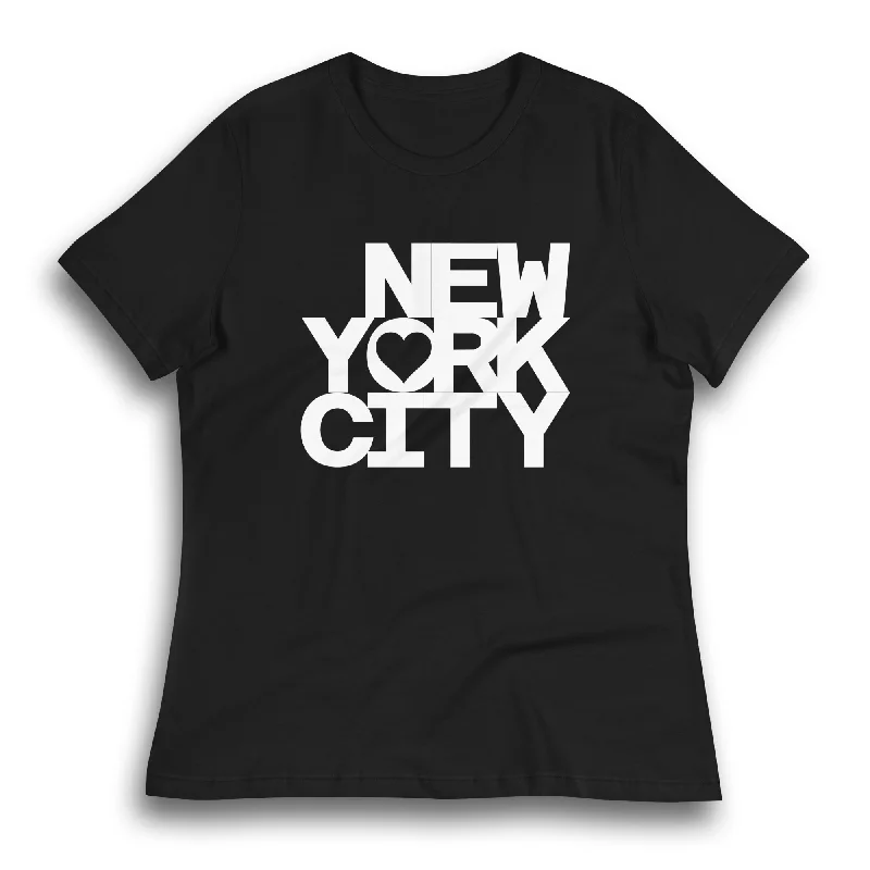 NYC LITTLE HEART BLACK WOMEN'S T-SHIRT Mesh Canvas Denim