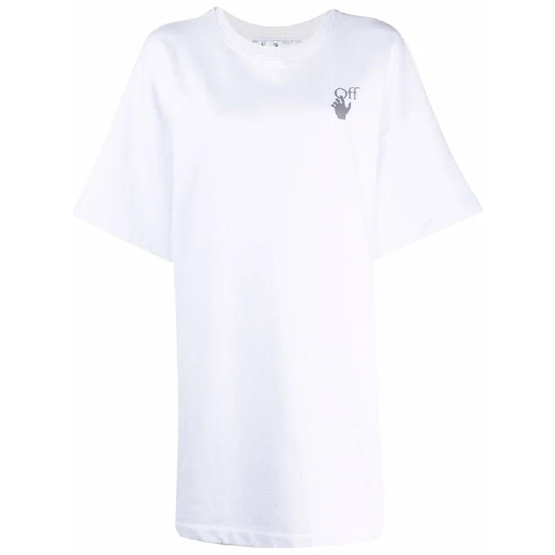 Off-White Women's Chine Floral Arrows Snap Cotton T-Shirt Dress White Fitted T-Shirt Seamless Stretchy