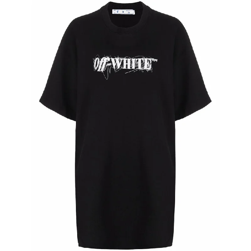 Off-White Women's Pen Logo Snap T-Shirt Dress Black Modern Contemporary Chic