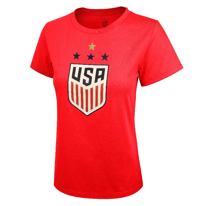 U.S. Soccer USWNT Women's 4 Star Celebration Crest T-Shirt Polka Dot Checkered Tartan