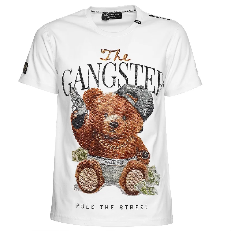 Gangster Bear T-Shirt Weiß Unisex Cashmere Blend Cotton Blend Poly Blend