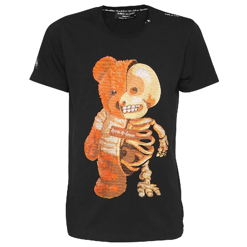 Half Bear T-Shirt Schwarz Unisex Collared T-Shirt Boat Neck A-Line