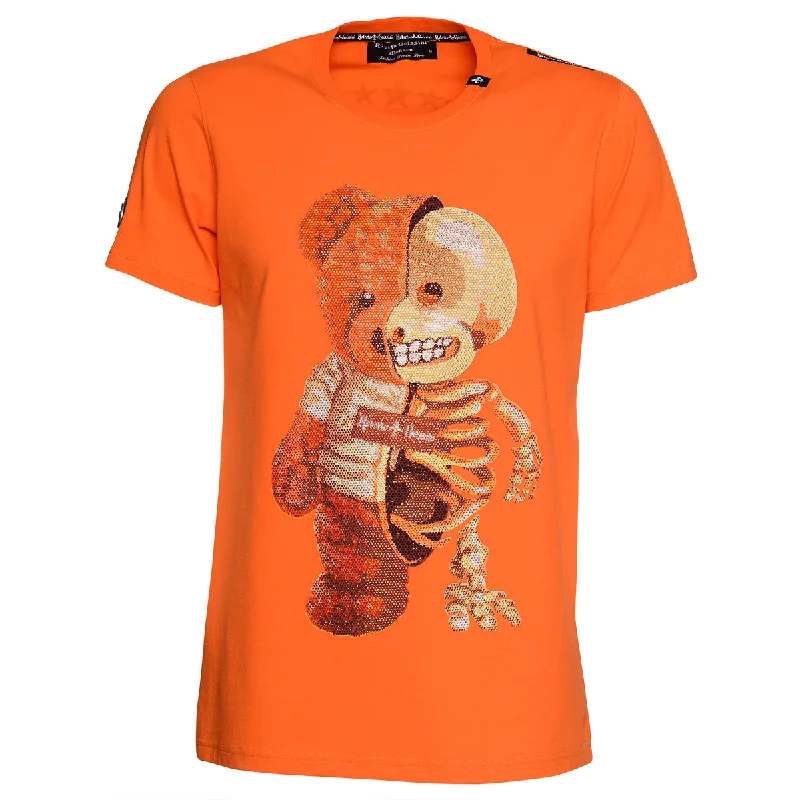 Half Bear T-Shirt Orange Unisex Rayon Fabric Velvet Fabric Corduroy Fabric