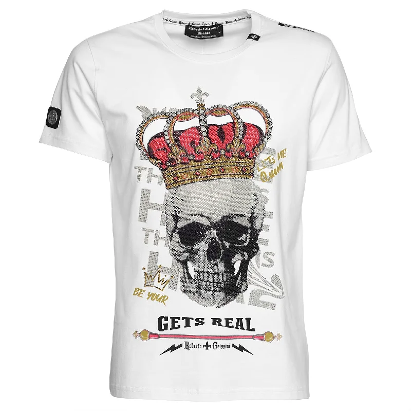 Skull Crown T-Shirt Weiß Unisex Sequined Glittery Shiny