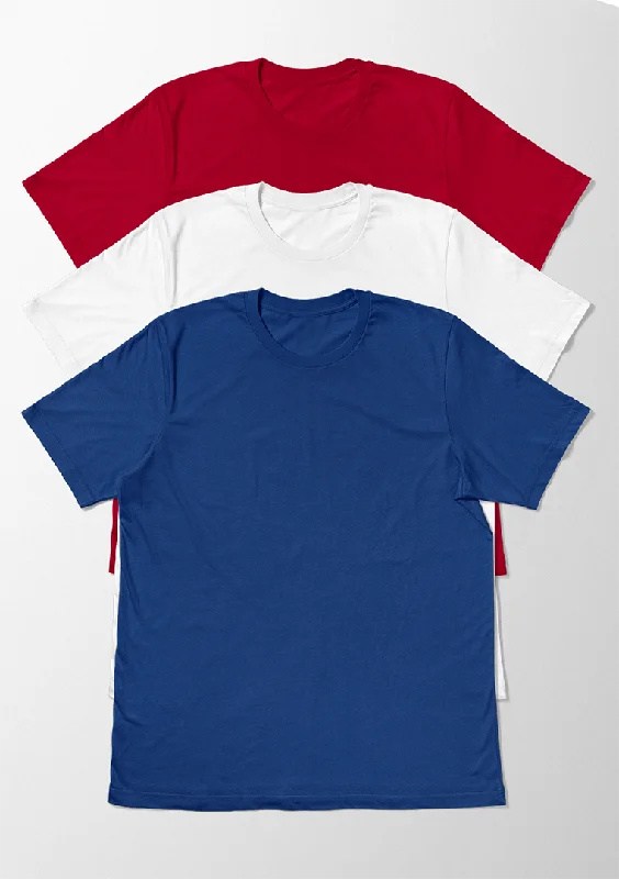 Women's Patriotic Boyfriend Cut T-Shirt Bundle - Red, Blue, White Anti-Pilling Machine Wash Handmade