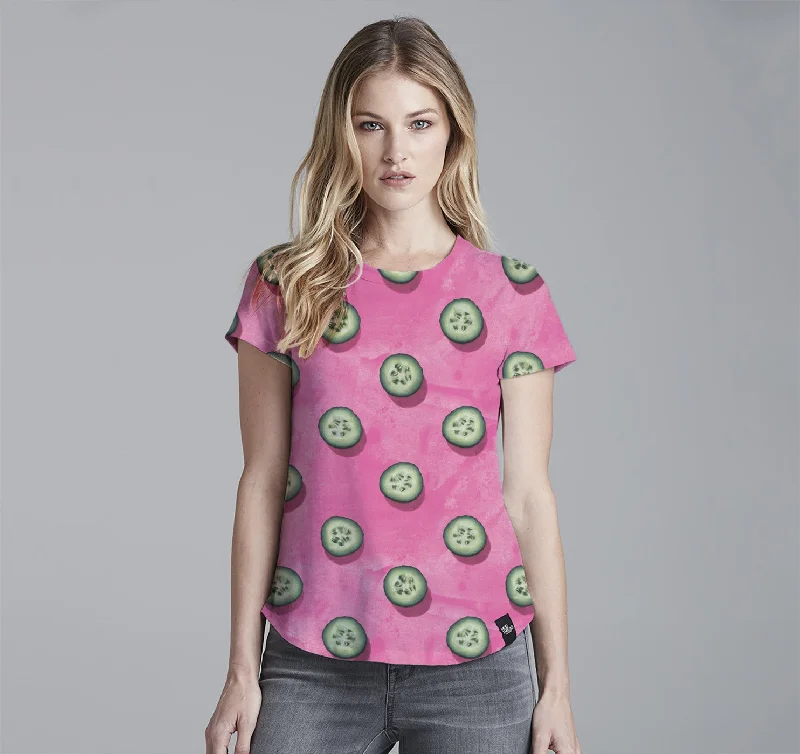 Womens Crew Tee, Cucumbers Polka Dot Checkered Tartan