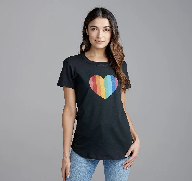 Womens Crew Tee in Black, Heart Zippered Buttoned Snapped