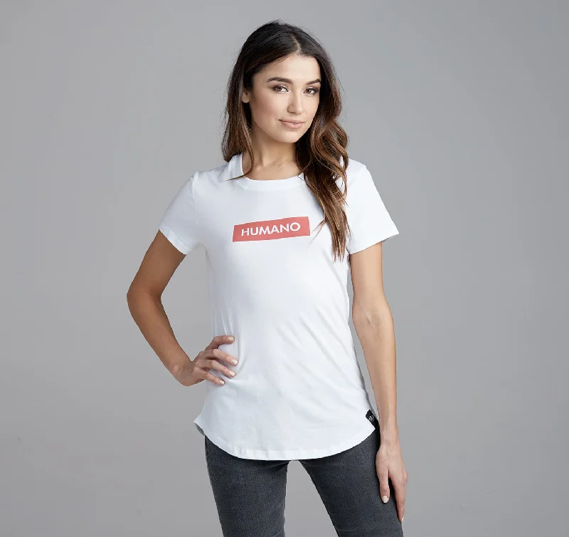 Womens Crew Tee, Humano Graphic Embroidered Appliqued