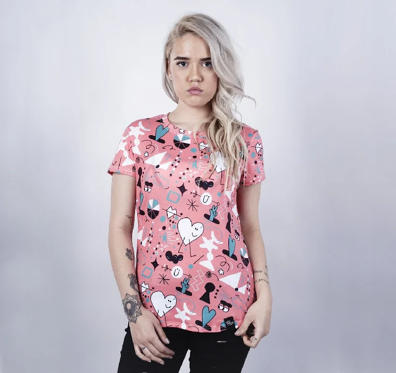 Womens Crew Tee, Paradise Print Front Pockets Side Pockets Patch Pockets