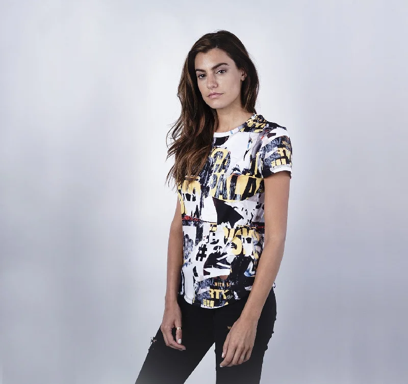 Womens Crew Tee, NYC Grafitti Layered Multi-layer Single Layer