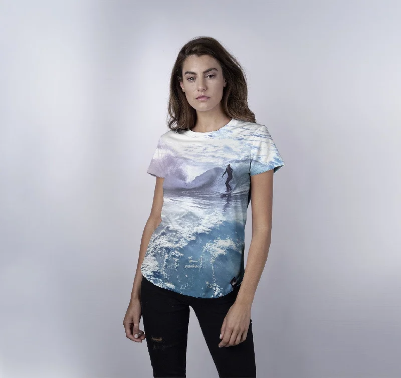 Womens Crew Tee, Surf the World Elasticated Padded Insulated