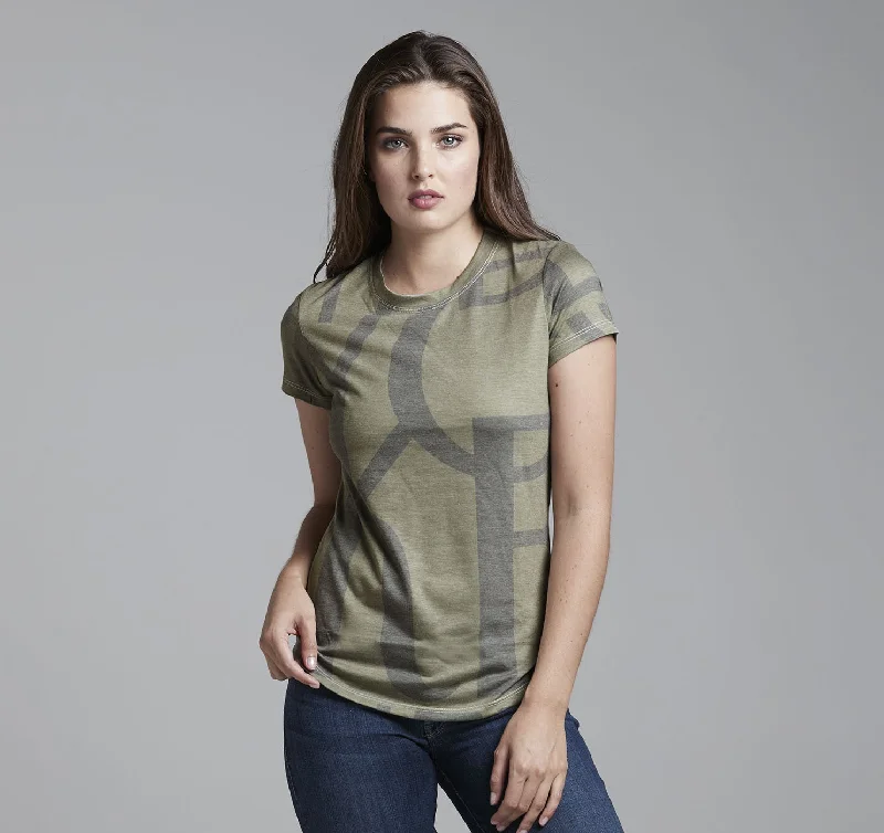 Womens Crew Tee, The New Yorker in Olive Seamless Knitted Crochet