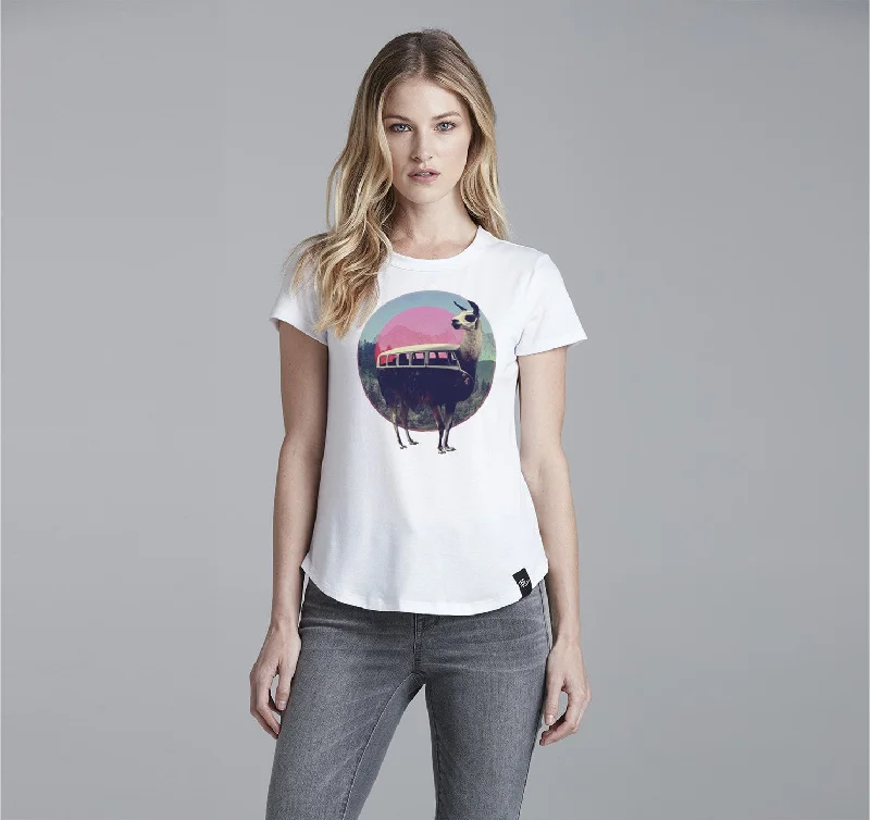 Womens Crew Tee, Llama, Supima Cotton V-Neck T-Shirt Long Sleeve Cotton