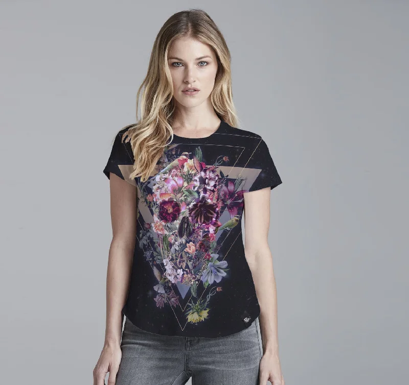 Womens Crew Tee, Floral Skull Terry Blend Velvet Blend Canvas Blend