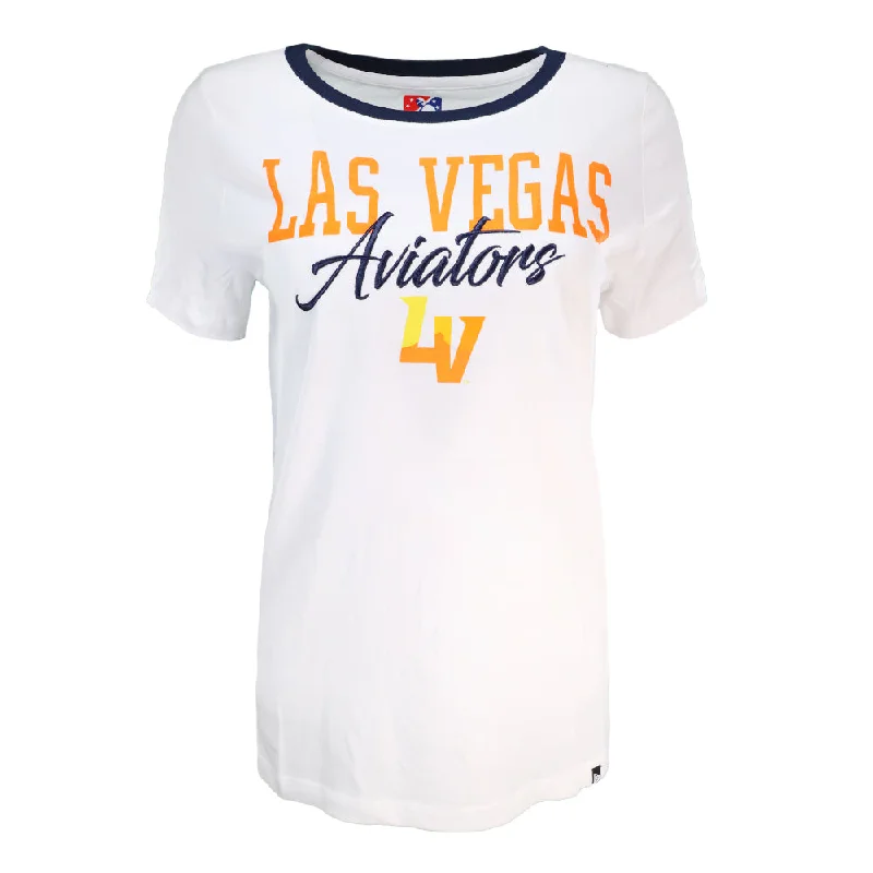 Women's Las Vegas Aviators New Era LVA LV White Scoop Short Sleeve T-Shirt Chenille Blend Fleece Blend Nylon Blend