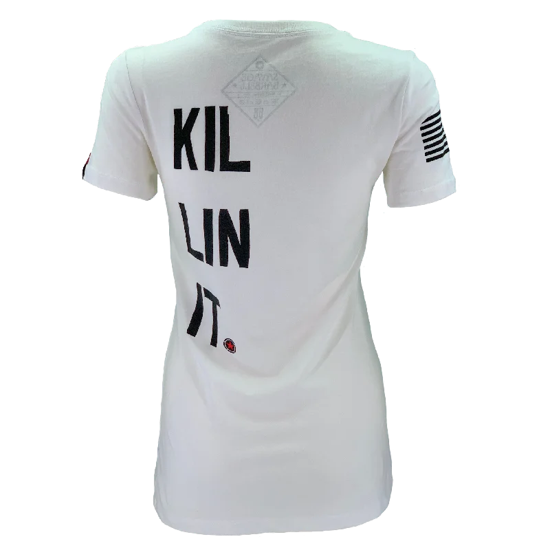 Women's T-Shirt - Killin' It - White Mesh Blend Leather Blend Suede Blend