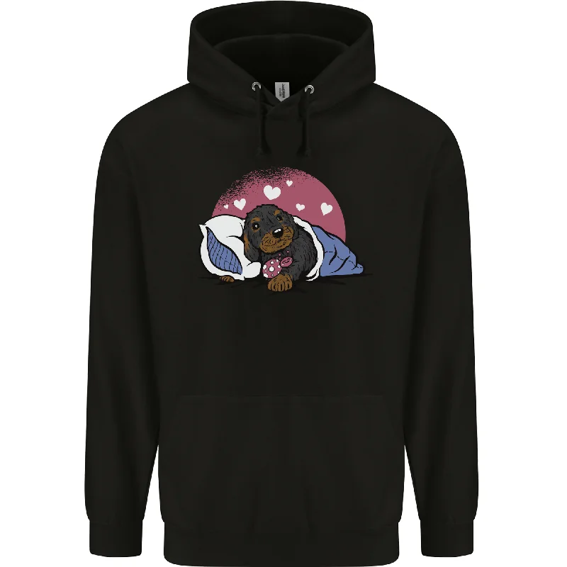 A Dachshund in Bed Dog Mens 80% Cotton Hoodie Hoodie with Metallic Shiny Futuristic