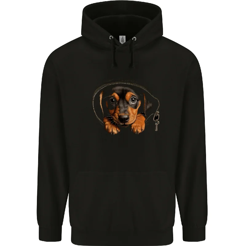 A Dachshund Puppy in a Pocket Dog Mens 80% Cotton Hoodie Hoodie with Turtle Neck Cozy Winter