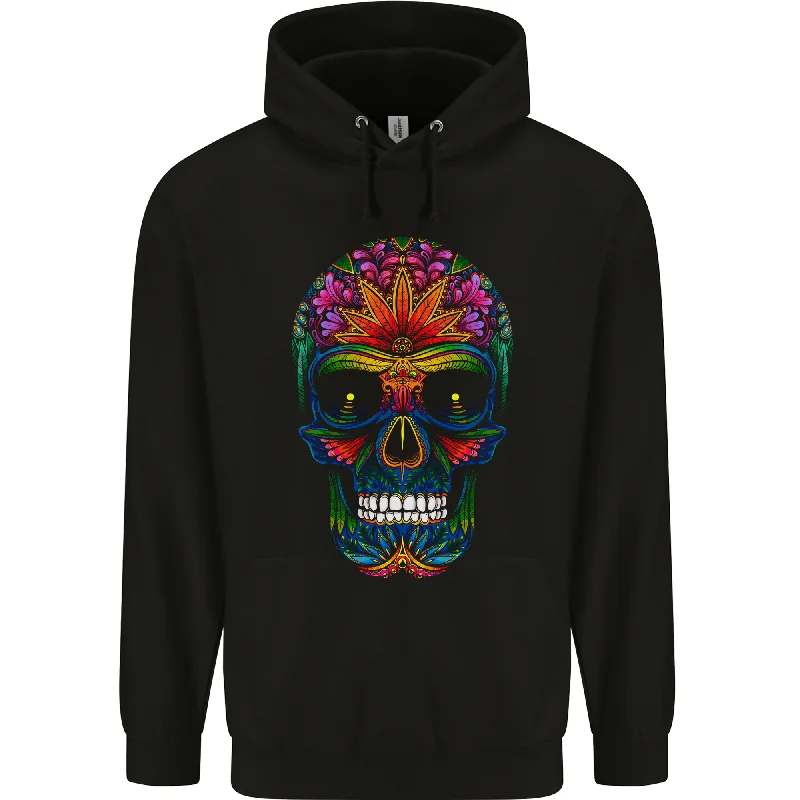 A Day of the Dead Sugar Skull Mens 80% Cotton Hoodie Hoodie with Hem Lace Feminine Delicate