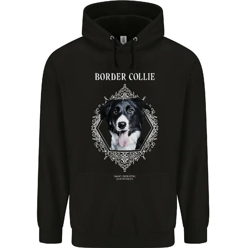 A Decorative Border Collie Mens 80% Cotton Hoodie Hoodie with Monochrome Minimalist Simple