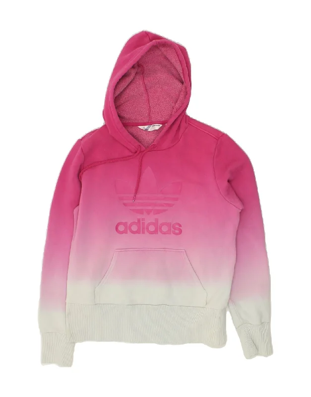 ADIDAS Womens Graphic Hoodie Jumper IT 40 Small Pink Colourblock Cotton Hoodie with Pattern Geometric Abstract