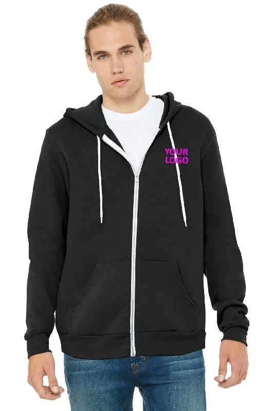 Bella Canvas Unisex Fleece Full-Zip Hoodie, Black Hoodie with Distressed Vintage Worn