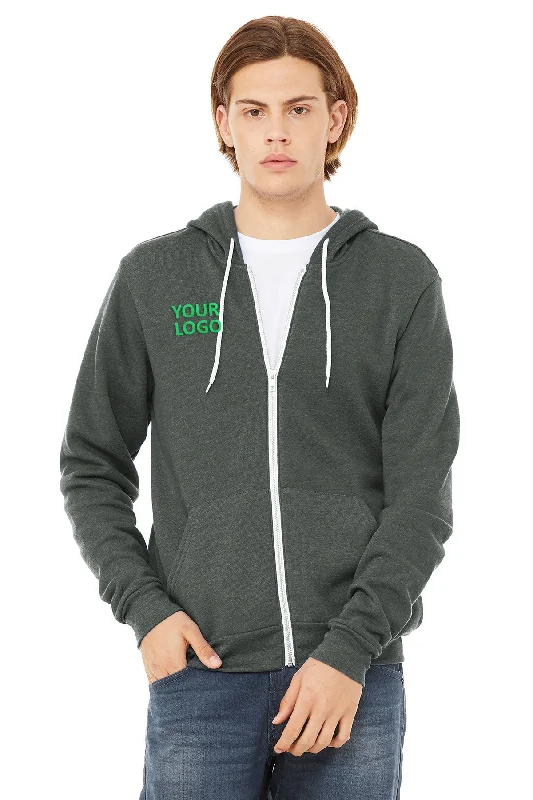 Bella Canvas Unisex Fleece Full-Zip Hoodie, Deep Heather Hoodie with Ribbed Neckline Snug Warm