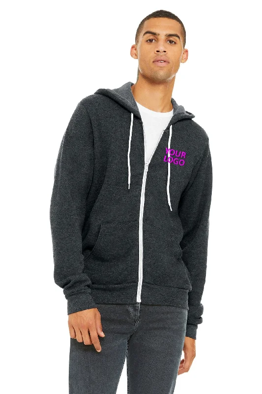 Bella Canvas Unisex Fleece Full-Zip Hoodie, Dark Grey Hoodie with Relaxed Fit Easy Casual