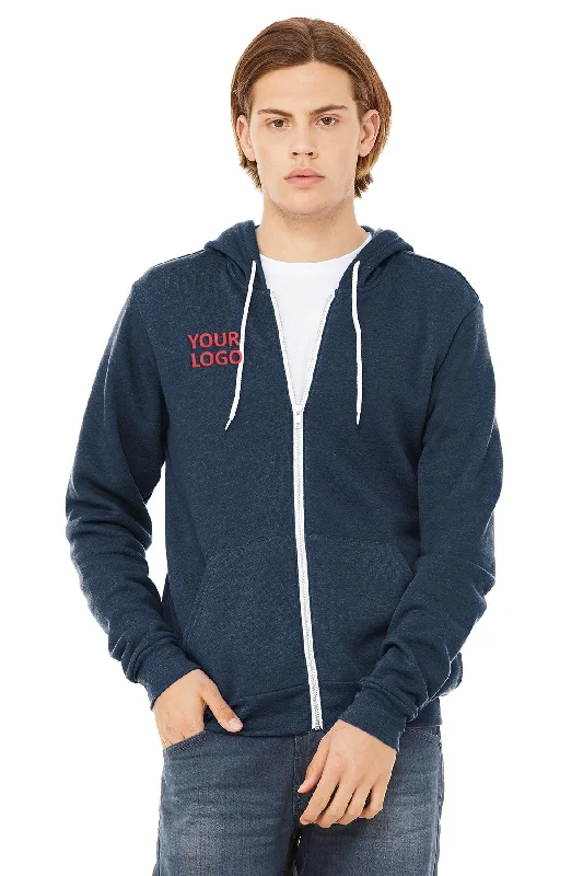 Bella Canvas Unisex Fleece Full-Zip Hoodie, Navy Hoodie with Double Zipper Versatile Adjustable