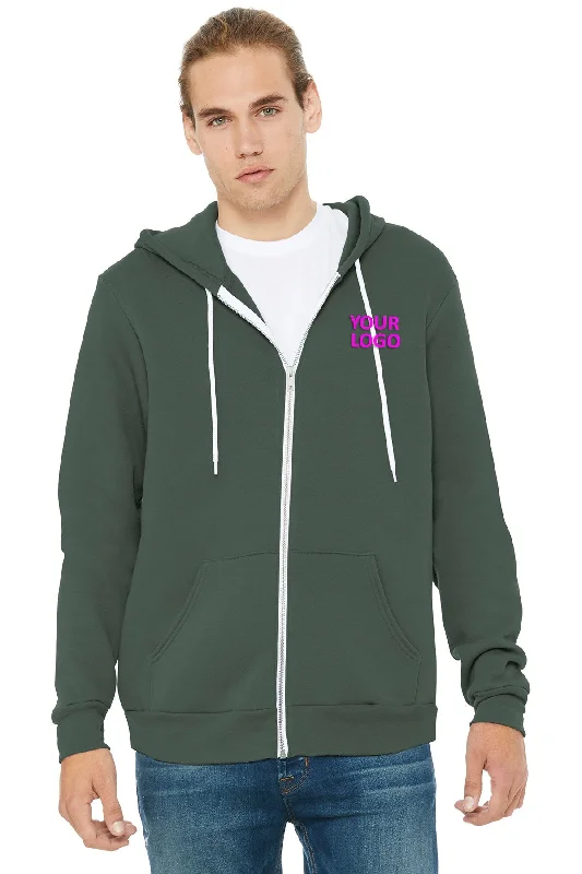 Bella Canvas Unisex Fleece Full-Zip Hoodie, Military Green Hoodie with Exposed Zipper Edgy Industrial