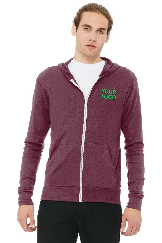 Bella Canvas Unisex Triblend Full-Zip Lightweight Hoodie, Maroon Oversized Hoodie Comfort Casual