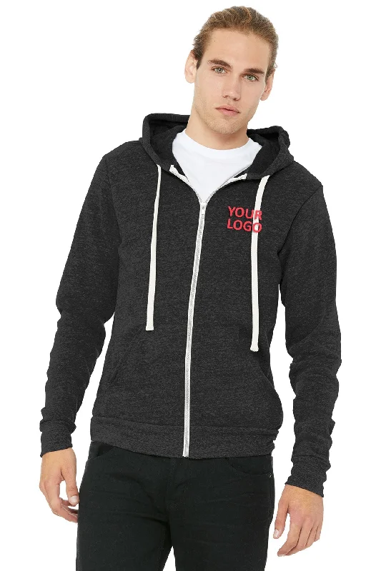 Bella Canvas Unisex Triblend Sponge Fleece Full-Zip Hoodie, Charcoal Black Hoodie with Color Block Contrast Stylish