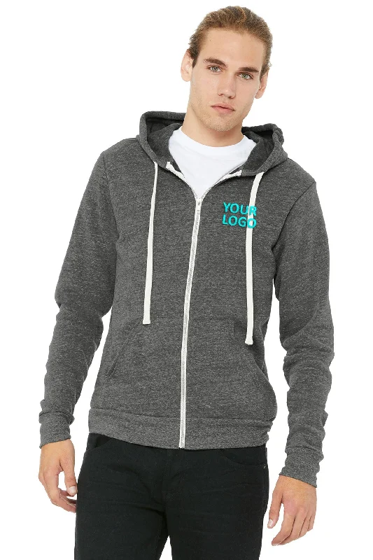 Bella Canvas Unisex Triblend Sponge Fleece Full-Zip Hoodie, Grey Hoodie with Mesh Breathable Sporty