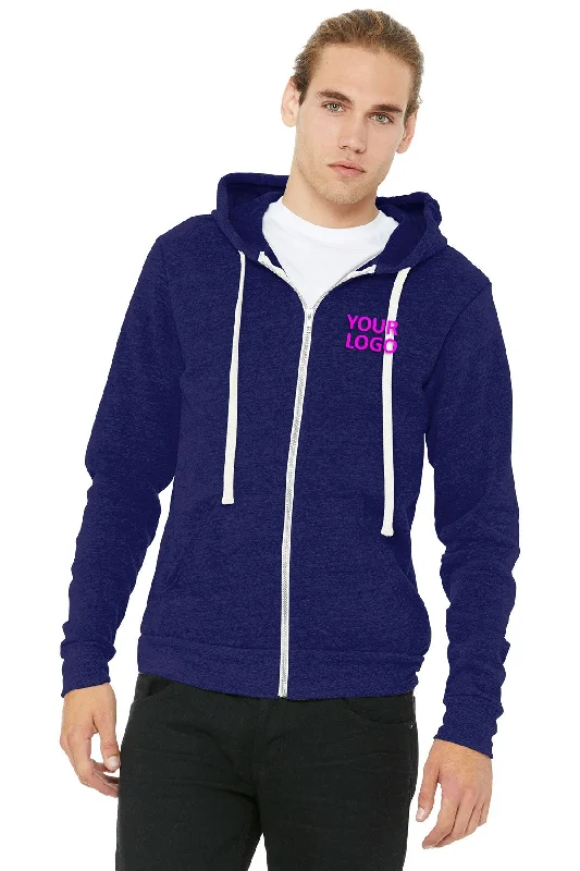 Bella Canvas Unisex Triblend Sponge Fleece Full-Zip Hoodie, Navy Hoodie with Reflective Safety Nightwear