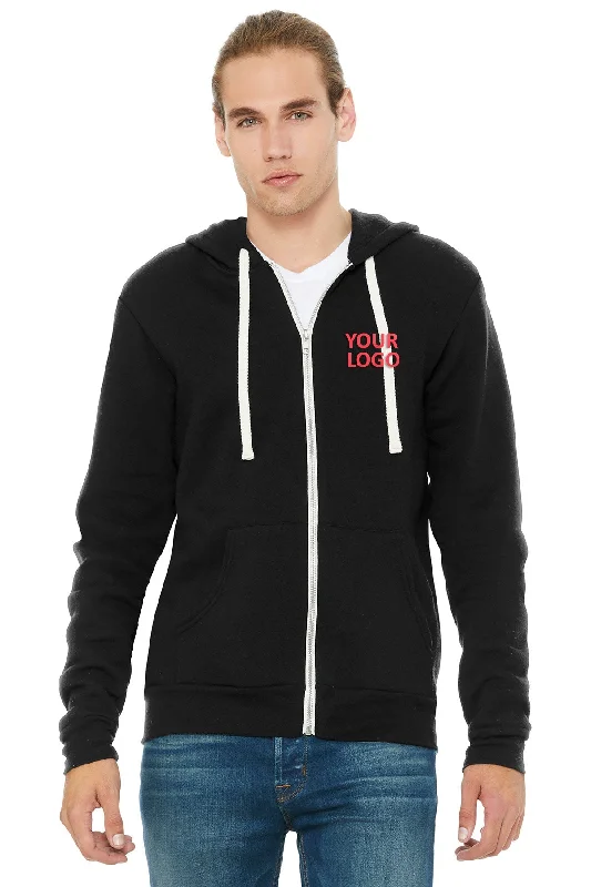 Bella Canvas Unisex Triblend Sponge Fleece Full-Zip Hoodie, Solid Black Hoodie with Pastel Soft Subtle