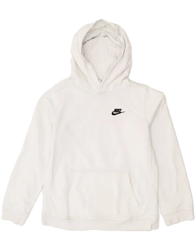 NIKE Boys Hoodie Jumper 12-13 Years Large  White Cotton Hoodie with Ribbed Neckline Snug Warm