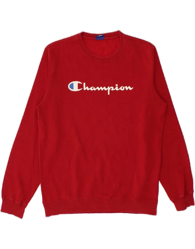 CHAMPION Mens Graphic Sweatshirt Jumper Large Red Hoodie with Fur Luxurious Winter