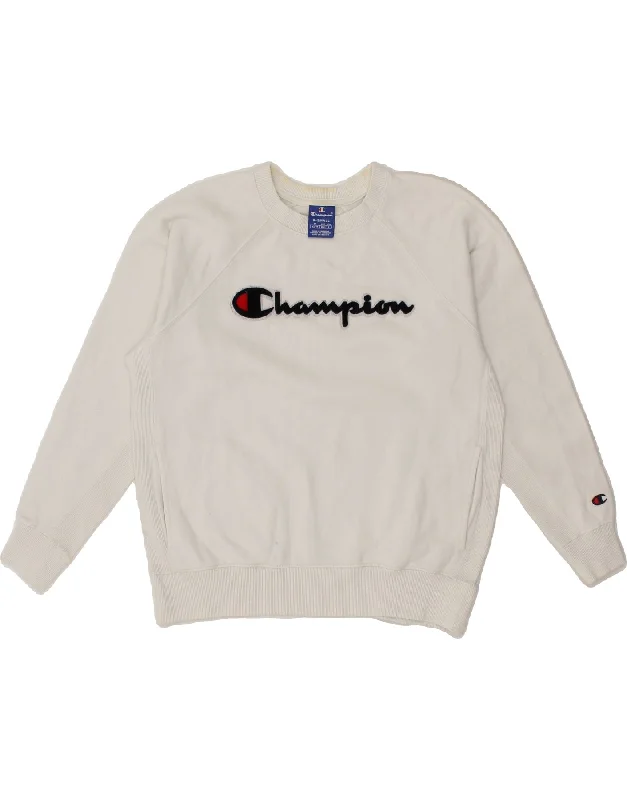 CHAMPION Mens Graphic Sweatshirt Jumper XS White Cotton Hoodie with Relaxed Fit Easy Casual