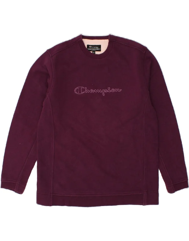 CHAMPION Womens Graphic Sweatshirt Jumper UK 14 Medium Burgundy Cotton Hoodie with Earth Tones Natural Calm