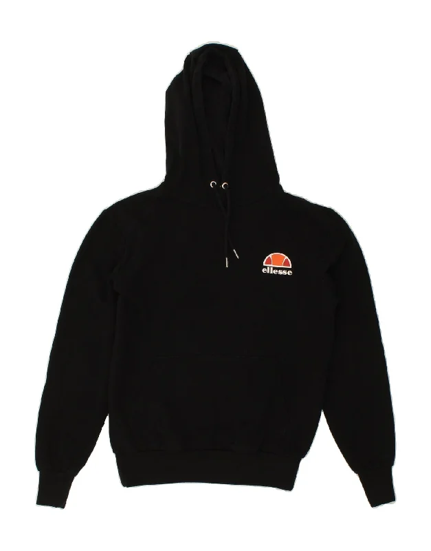 ELLESSE Mens Hoodie Jumper Small Black Cotton Hoodie with Elastic Waist Stretchable Comfortable