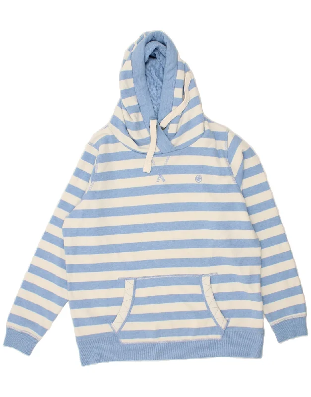 FAT FACE Womens Hoodie Jumper UK 14 Large  Blue Striped Cotton Hoodie with Embroidery Detailed Premium