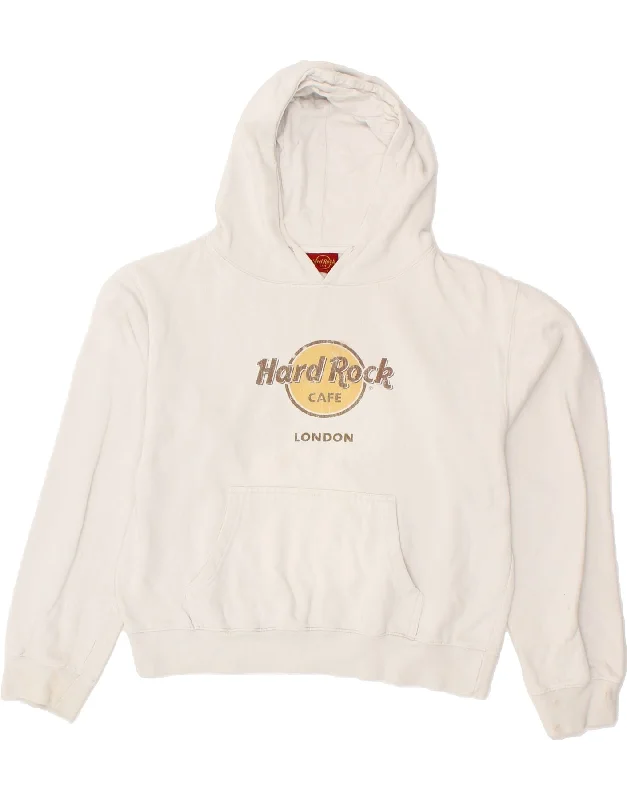 HARD ROCK CAFE Womens London Graphic Hoodie Jumper UK 14 Medium White Hoodie with Longline Fit Extended Stylish