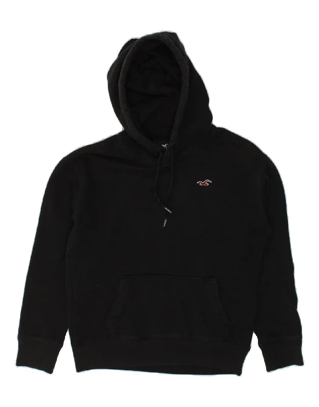 HOLLISTER Mens Hoodie Jumper XS Black Cotton Hoodie with Hood Adjustable Protection