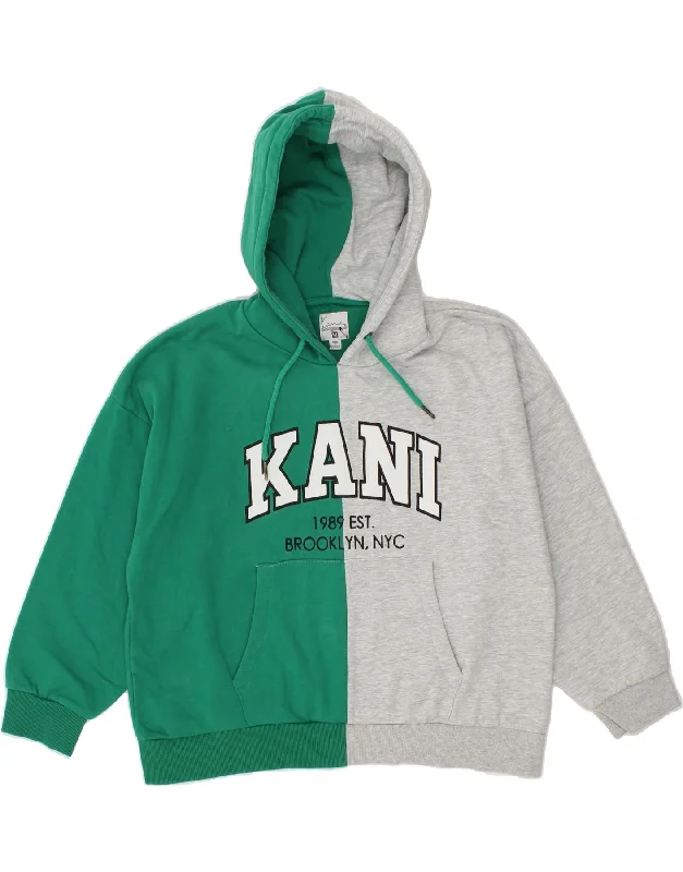 KARL KANI Womens Graphic Hoodie Jumper UK 14 Medium Green Colourblock Hoodie with Crew Neck Simple Timeless