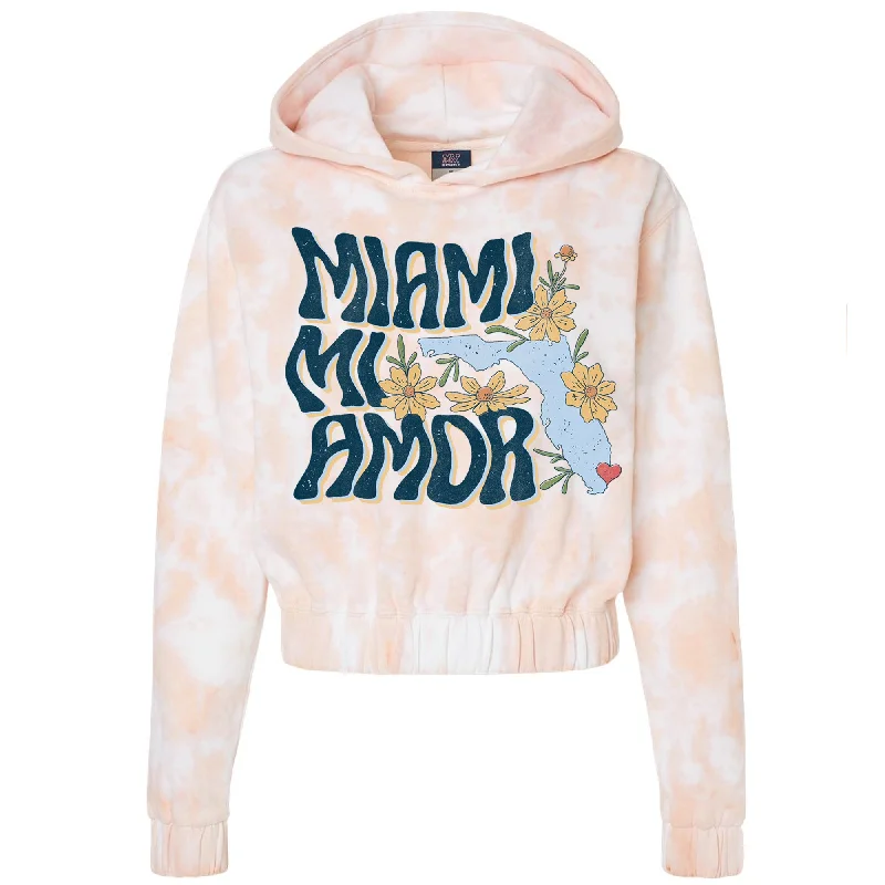 Miami mi Amor Florida Tie-Dyed Cropped Hoodie Hoodie Dress Longline Feminine