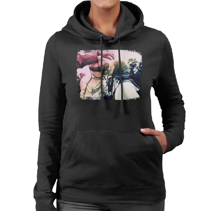 Motorsport Images Jackie & Helen Stewart Dutch GP 1968 Women's Hooded Sweatshirt Hoodie with Earth Tones Natural Calm