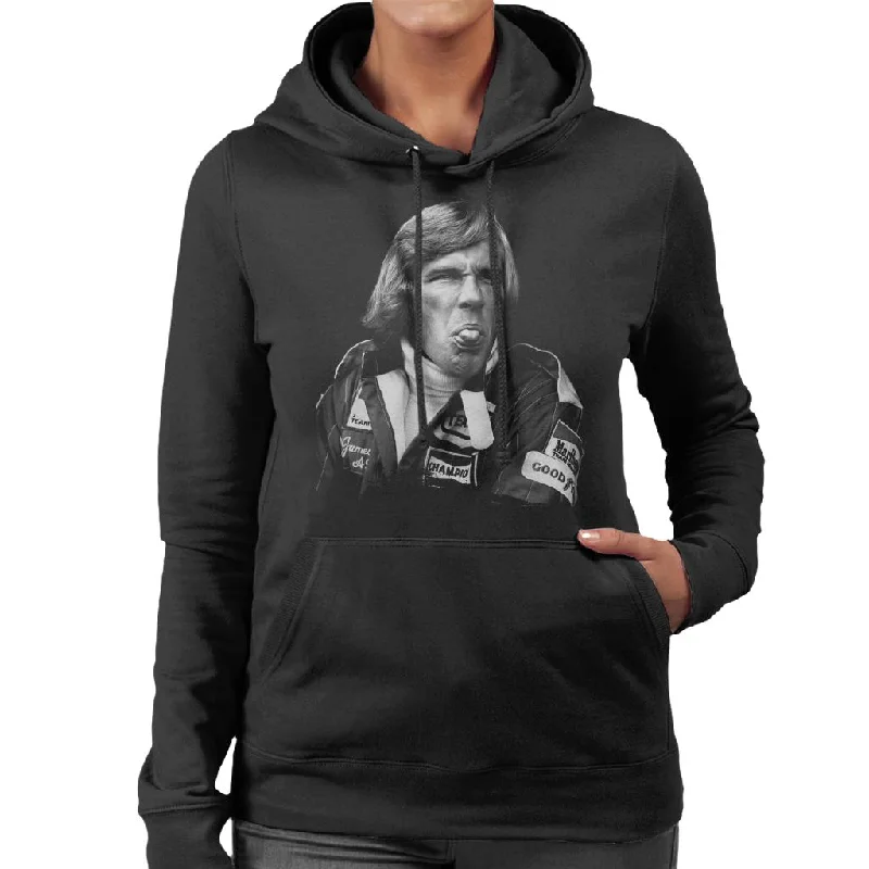 Motorsport Images James Hunt Pulling Funny Face Women's Hooded Sweatshirt Hoodie with Side Slits Relaxed Casual