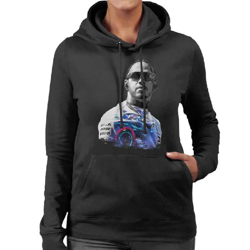 Motorsport Images Lewis Hamilton Wearing Glasses Women's Hooded Sweatshirt Hoodie with Bell Sleeves Flared Feminine