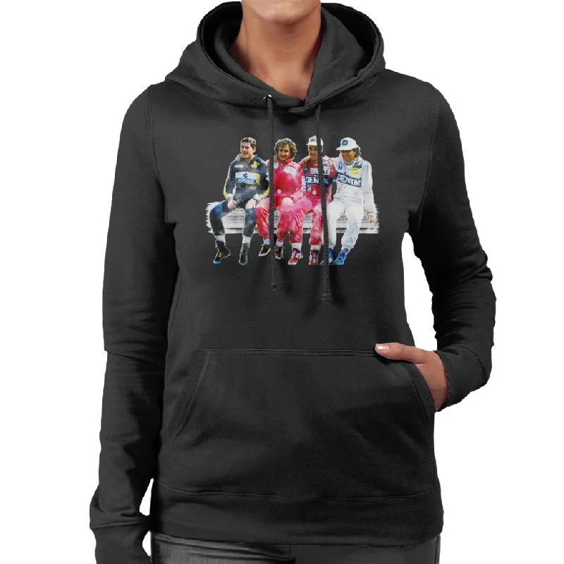 Motorsport Images Mansell Piquet Prost Senna Pitwall Women's Hooded Sweatshirt Hoodie with Applique Textured Unique