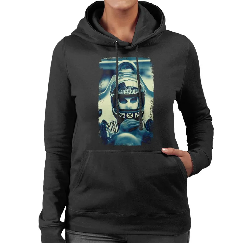 Motorsport Images Niki Lauda Racing Portrait Women's Hooded Sweatshirt Hoodie with Hem Frayed Vintage Worn